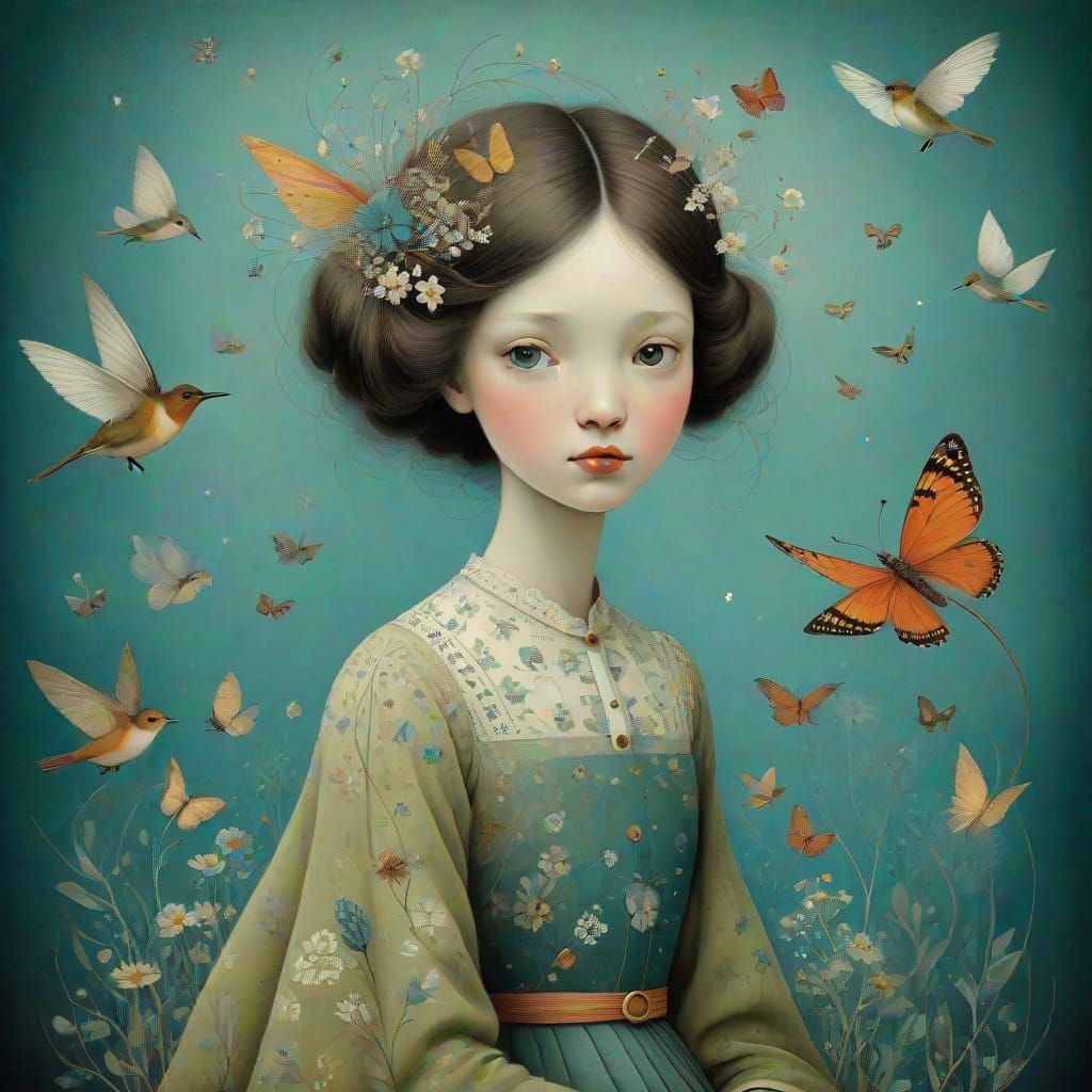 Whimsical Watercolor Portrait in Soft Pastel Colors