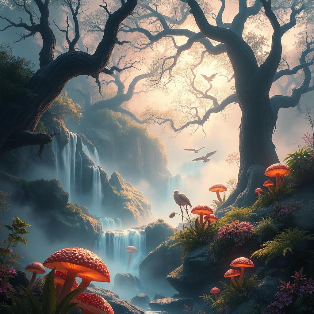 Enchanted Forest with Iridescent Mist in Fantasy Style