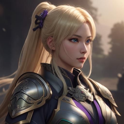 Ethereal Samurai Maiden in Vibrant Anime Art