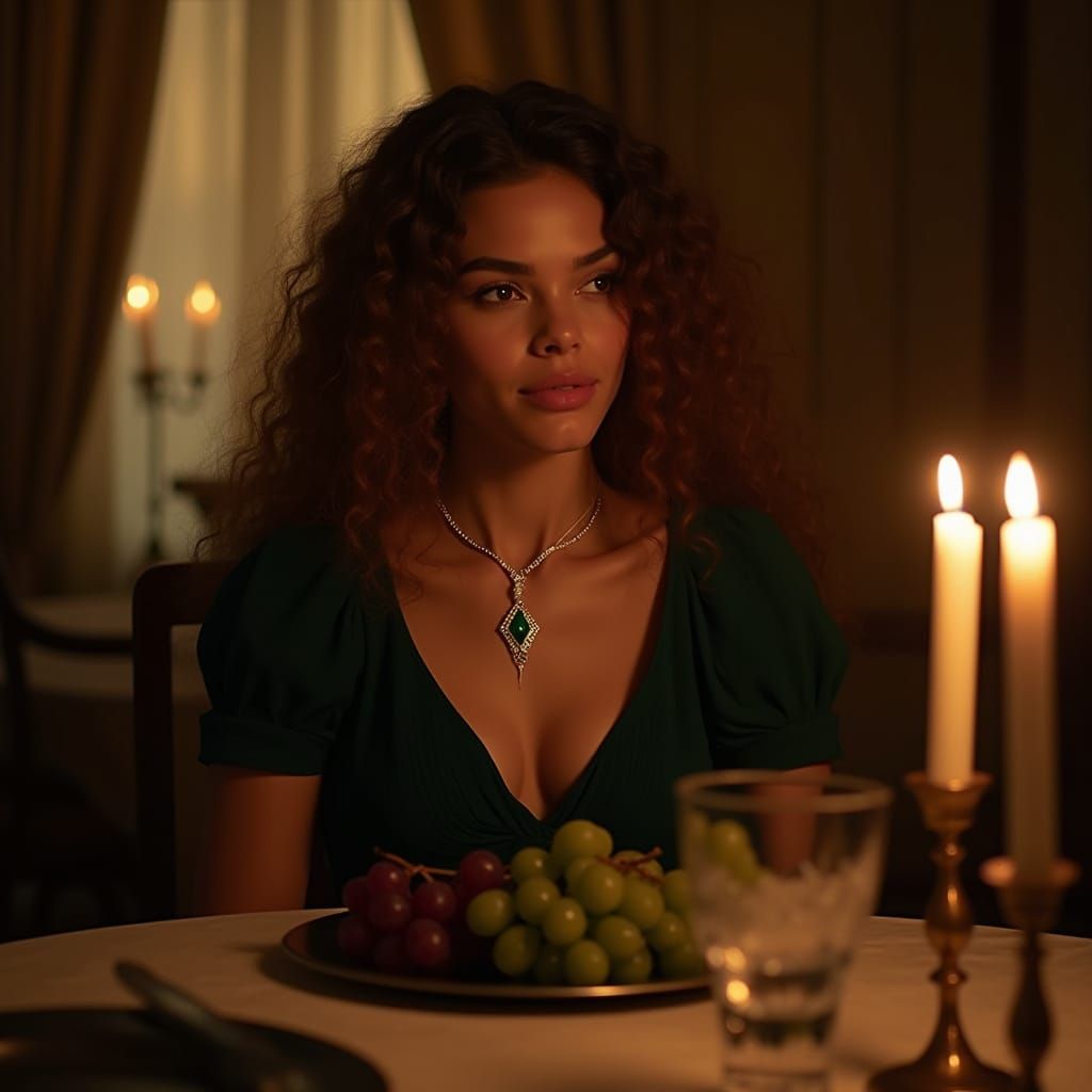 Elegant Young Woman in Candlelit Portrait, Hasselblad H6D Ae...