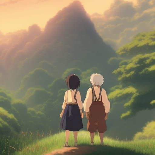 Two Friends in a Ghibli Anime Style