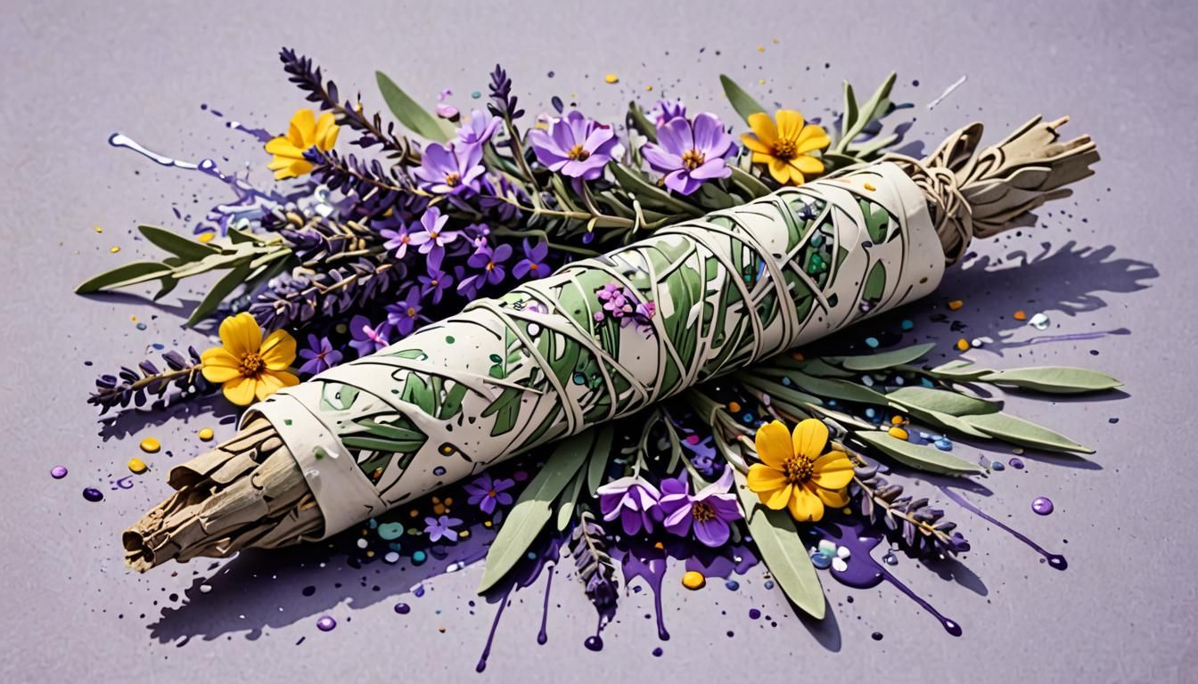 Floral Sage Smudge Stick in Graffiti Art Style