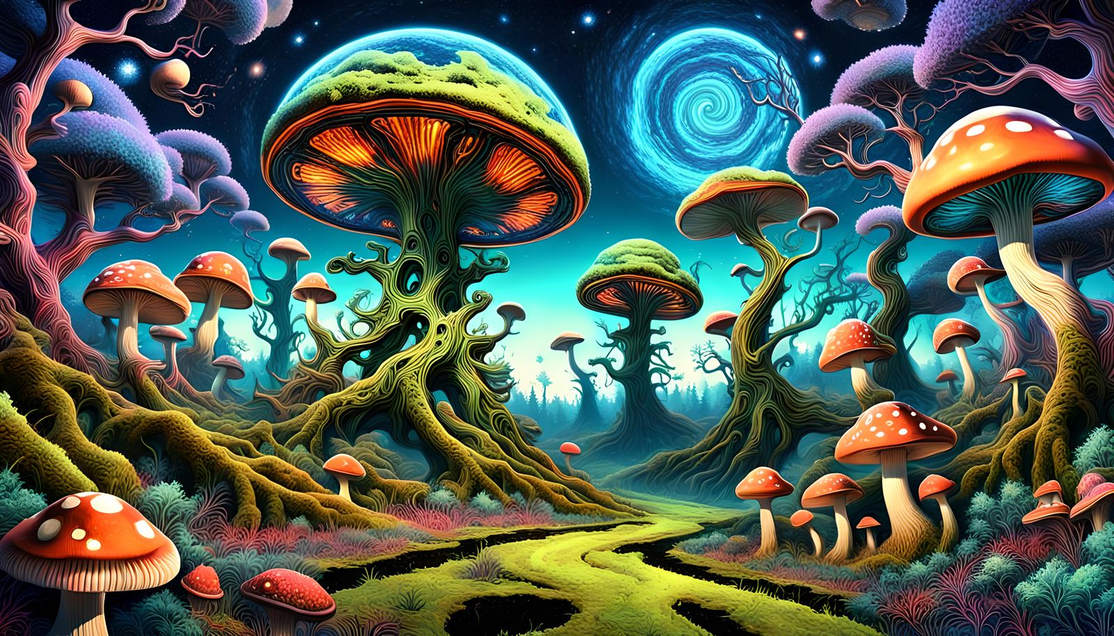 Groovy Alien Planet with Funkadelic Mushrooms
