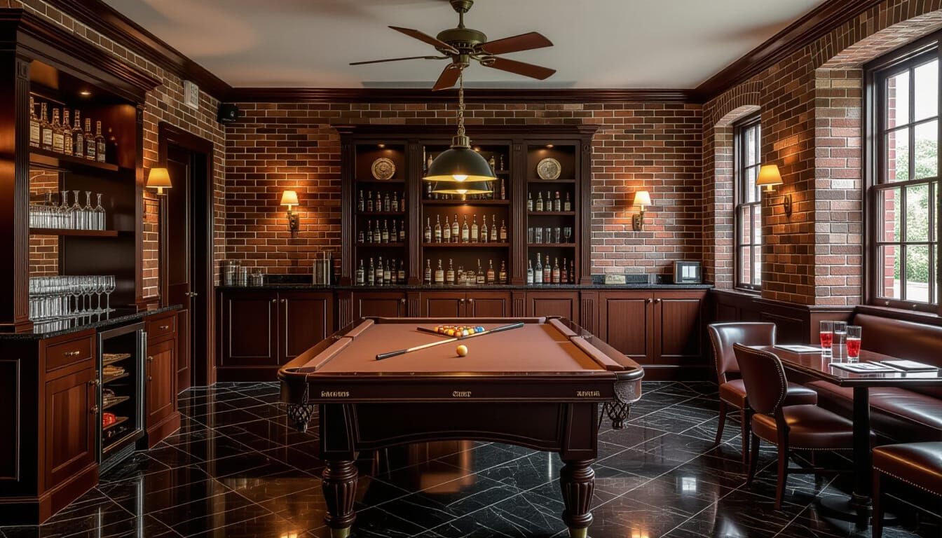 Victorian Billiards Room with Dark Decor and Cinematic Light...