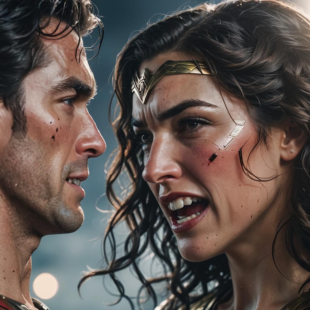 Wonder Woman Slaps Superman: Hyper-Realistic Cinematic Portr...