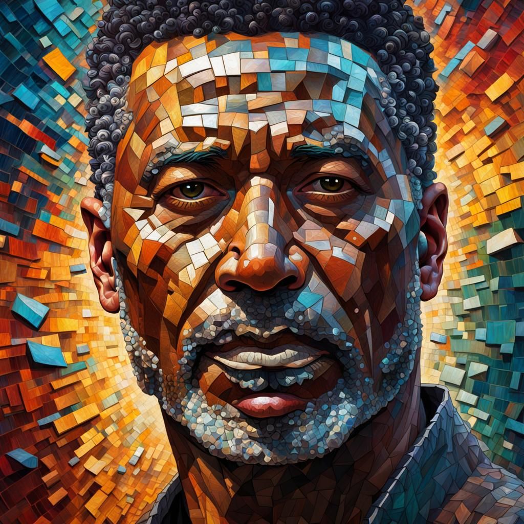 Hyperrealistic Mosaic Man Portrait in Splash Art Style