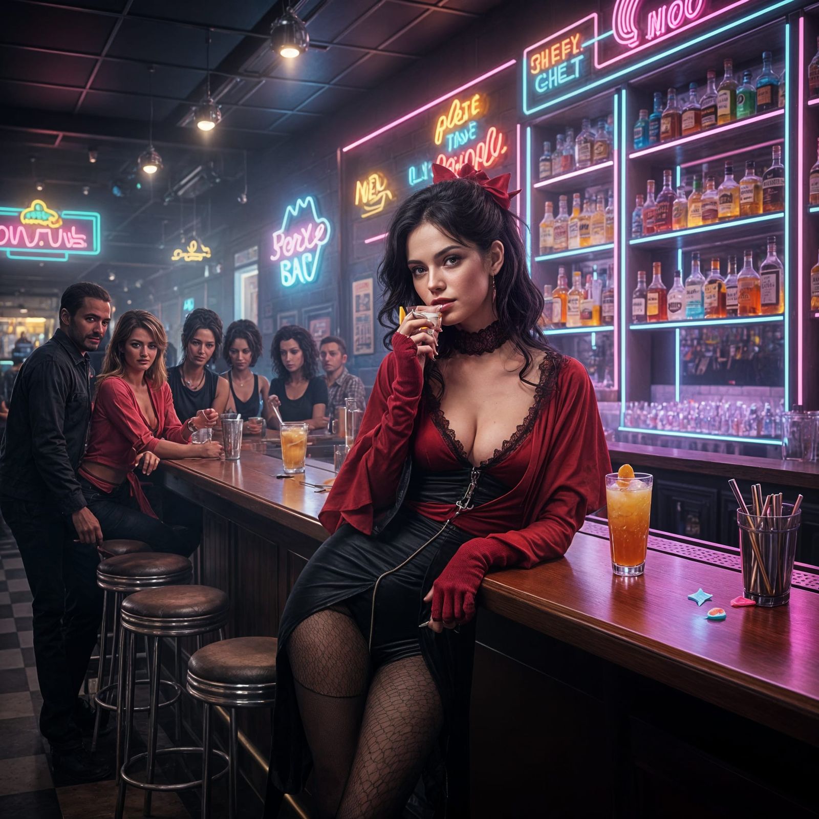 Vampire Queen at a Retro 80s Bar