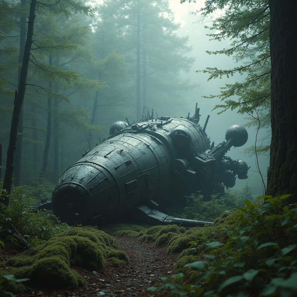 Crashed Alien Spaceship in Extraterrestrial Forest