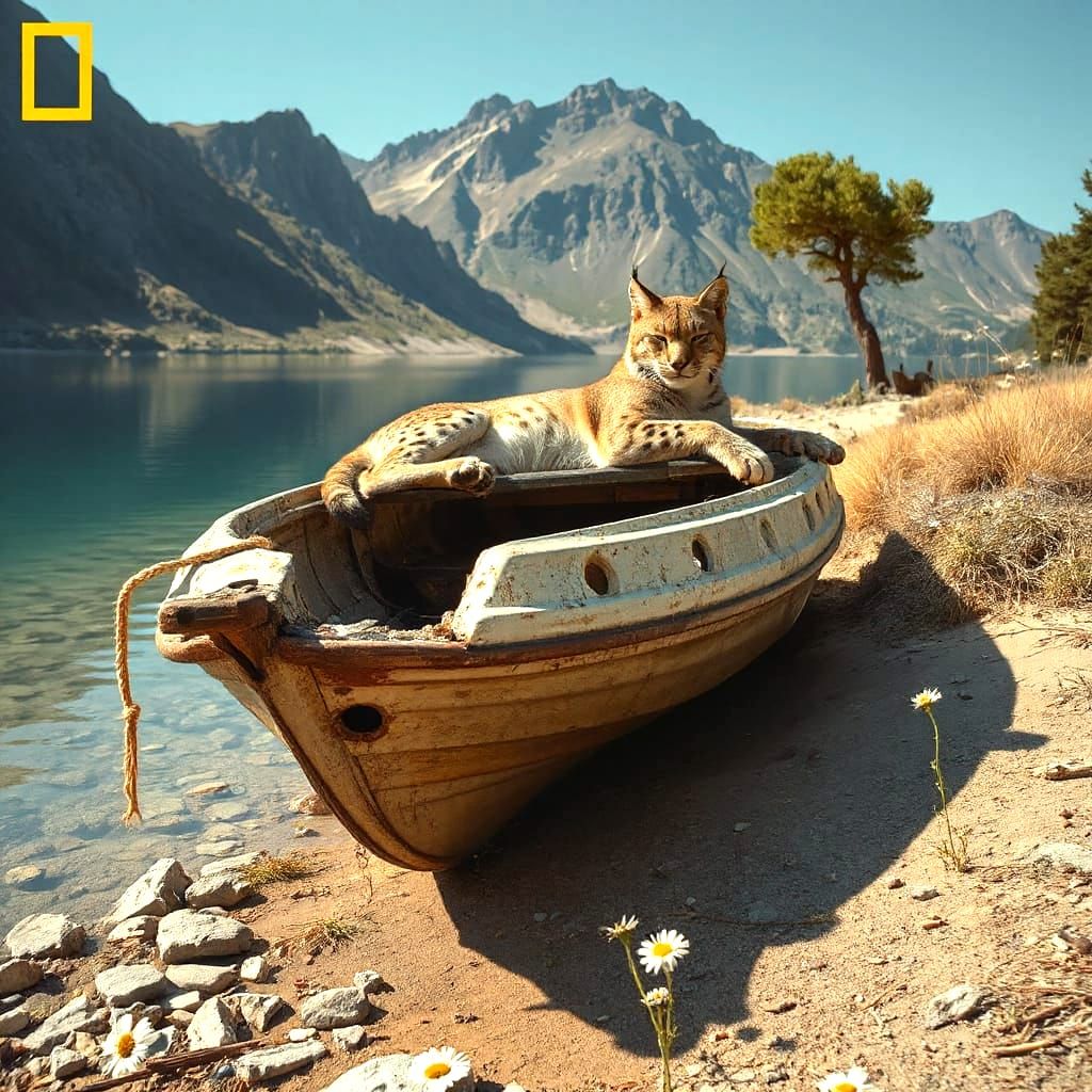Lynx Nap on Weathered Boat: National Geographic Style
