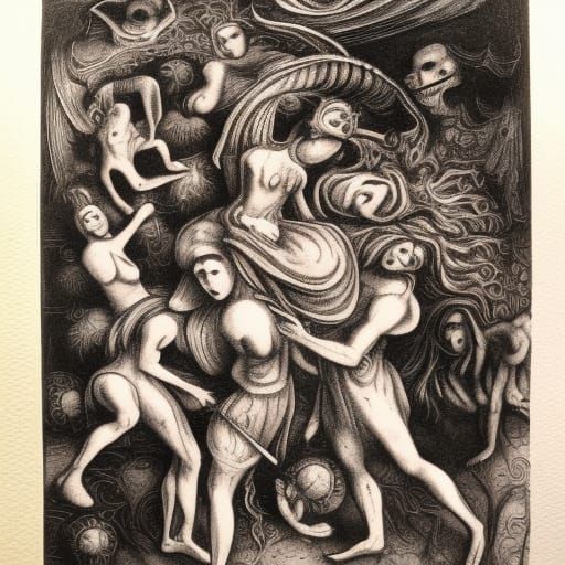 Renaissance Ball Meets Horror Engraving Style