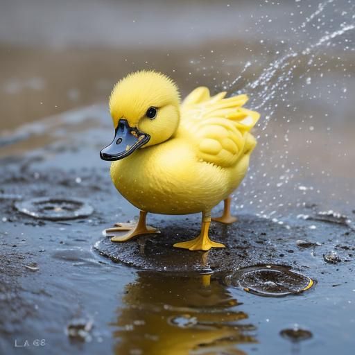 Yellow Ducklings Splashing: Professional Photography