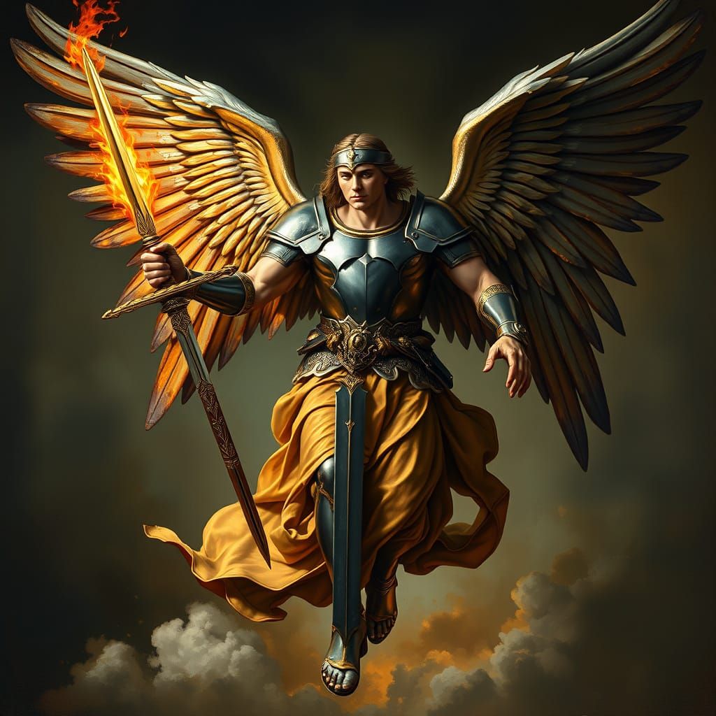 Renaissance Angel Descending, Flemish Style Airbrush Paintin...