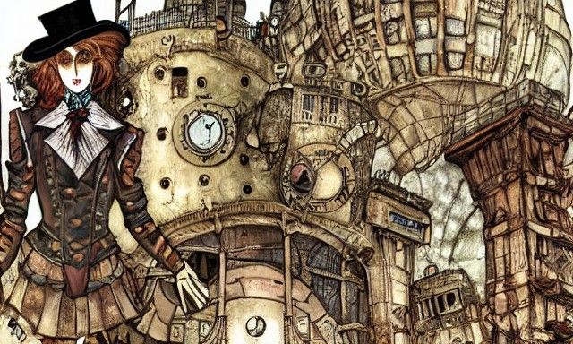 Steampunk Alice in Wonderland in Dystopian Barcelona