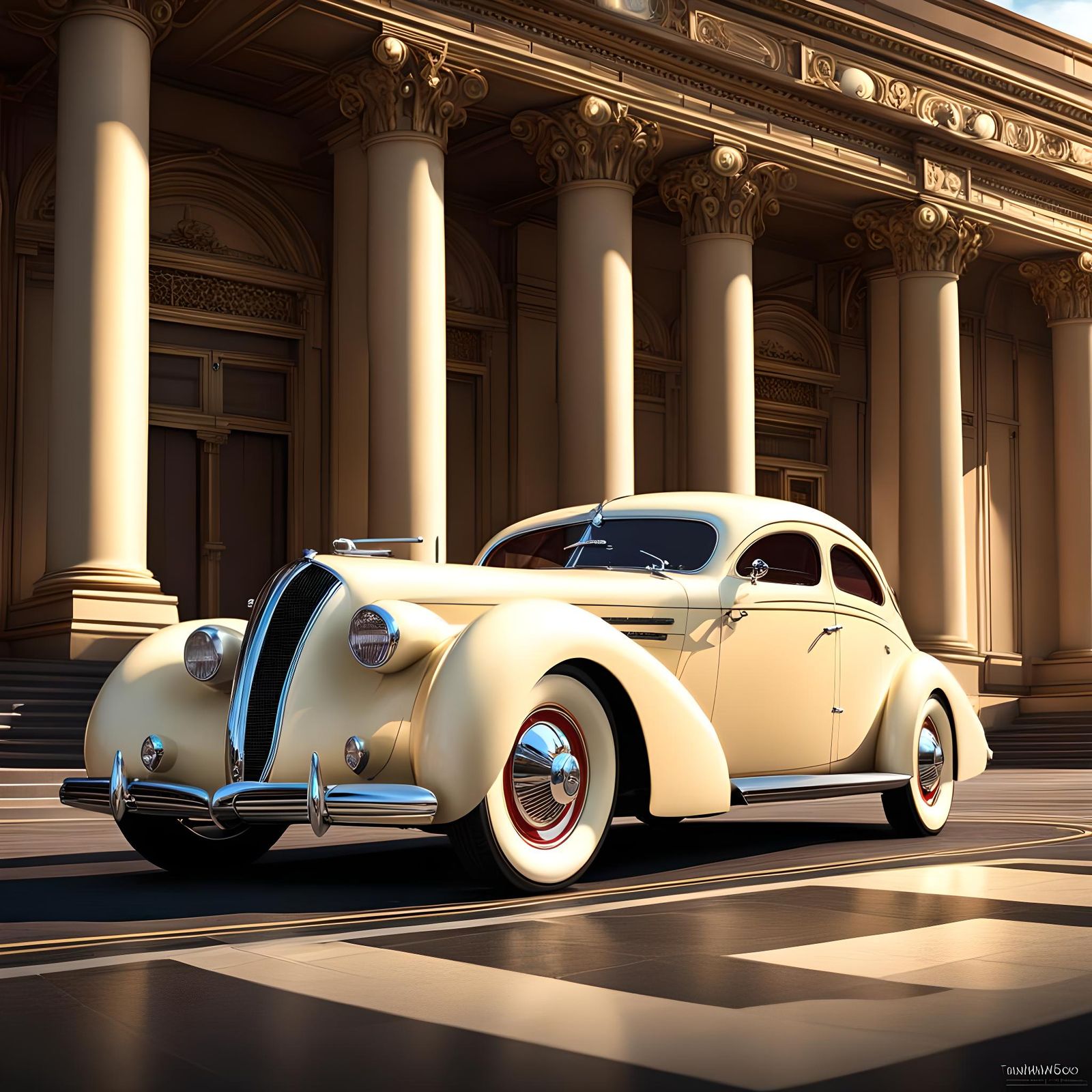 Art Deco Cream Fastback at the Opera, Digital Painting