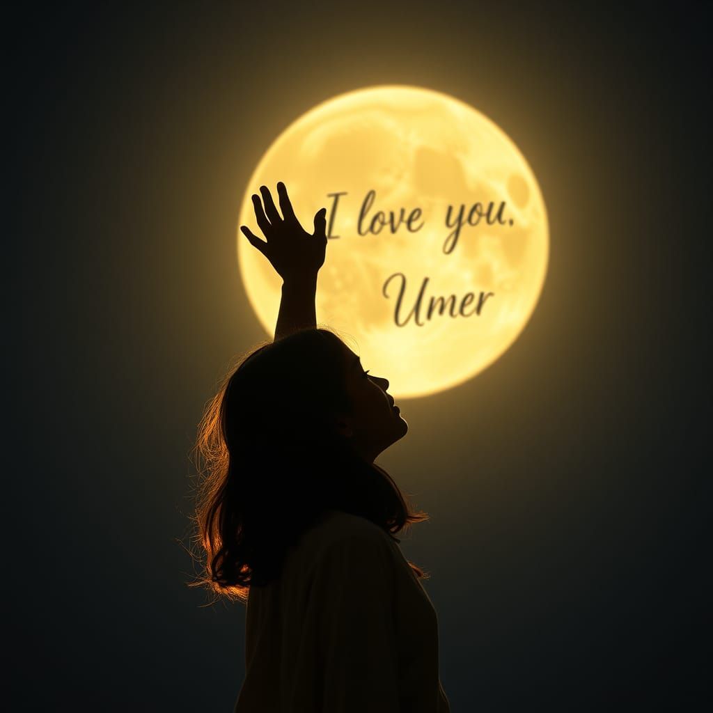 Girl Touches Moon in Romantic Night Scene