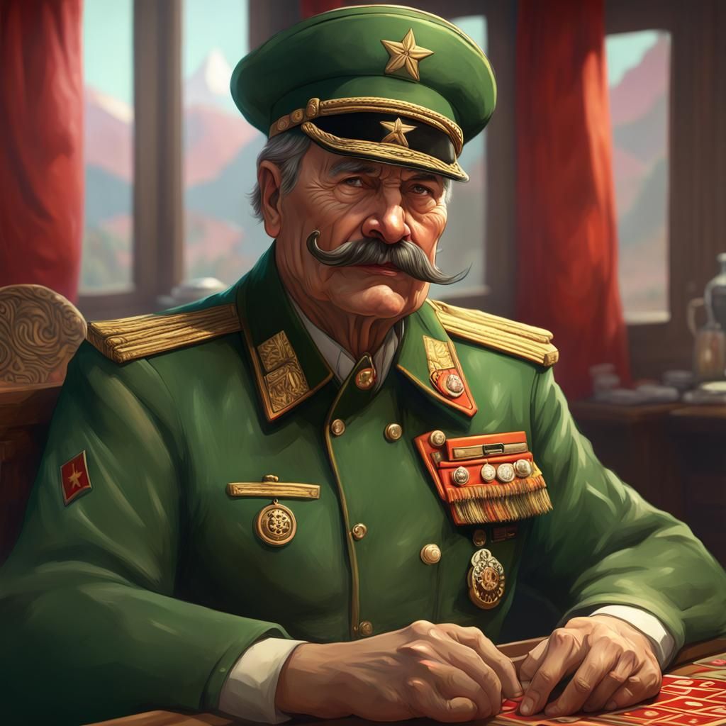 Admiral and Mao Playing Poker, Hyperdetailed Portrait