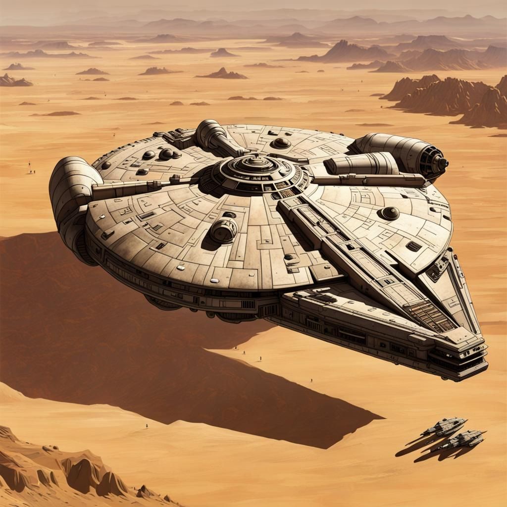 Millenium Falcon Approaching Tattooine from Space