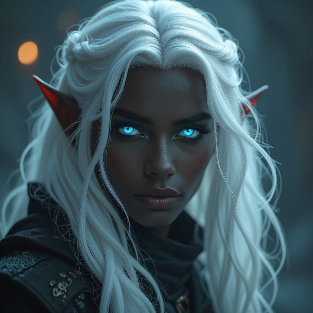 Dramatic Dark Elf with Electric Blue Eyes