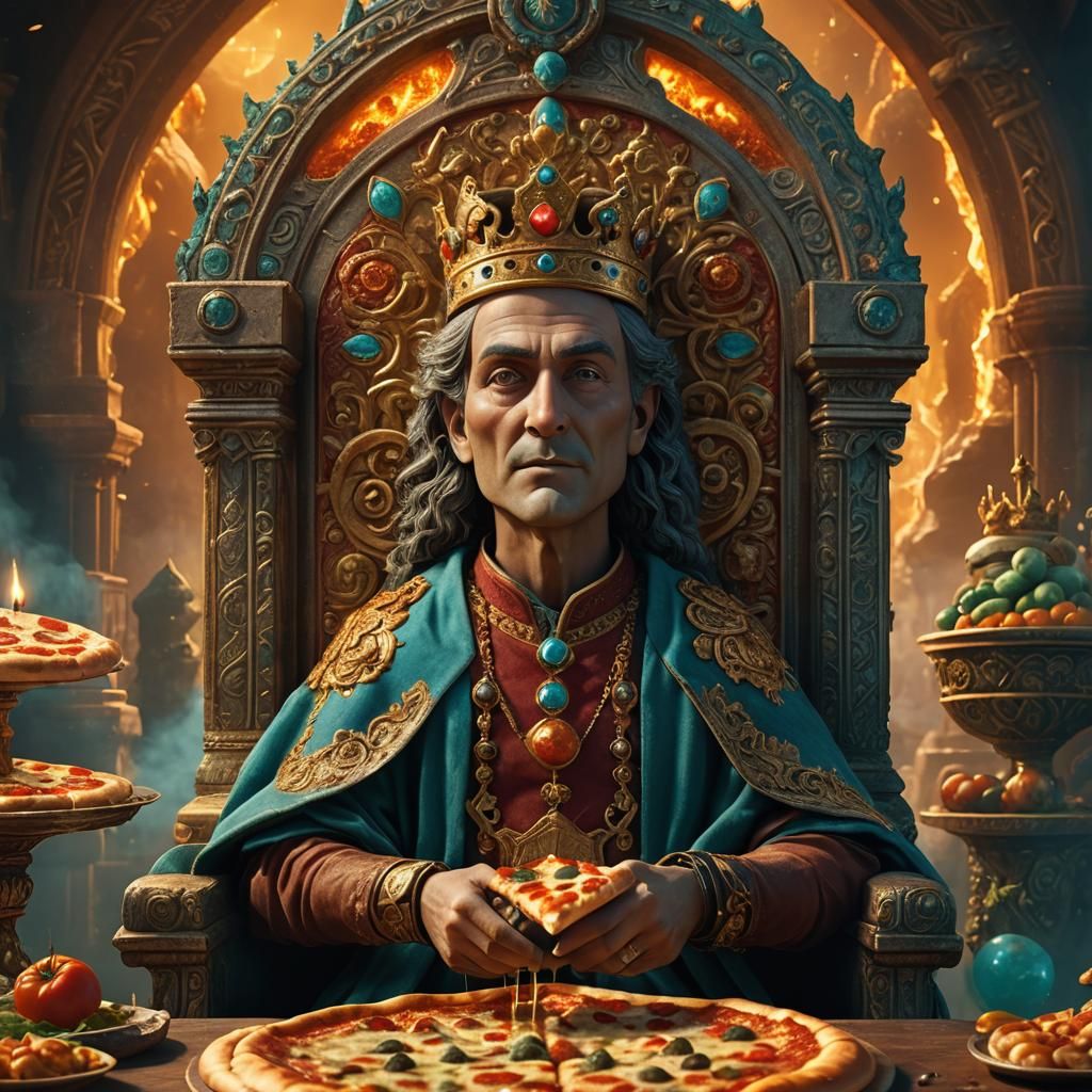 Pizza King on Throne in Fantasy Kingdom