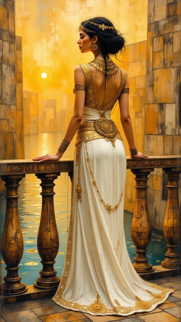 Cleopatra on Nile Balcony in Art Nouveau Style