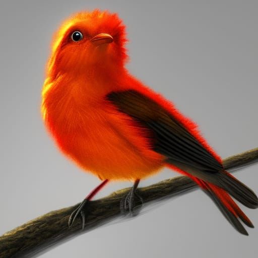 Hyperrealistic Red Bird in Forest Concept Art
