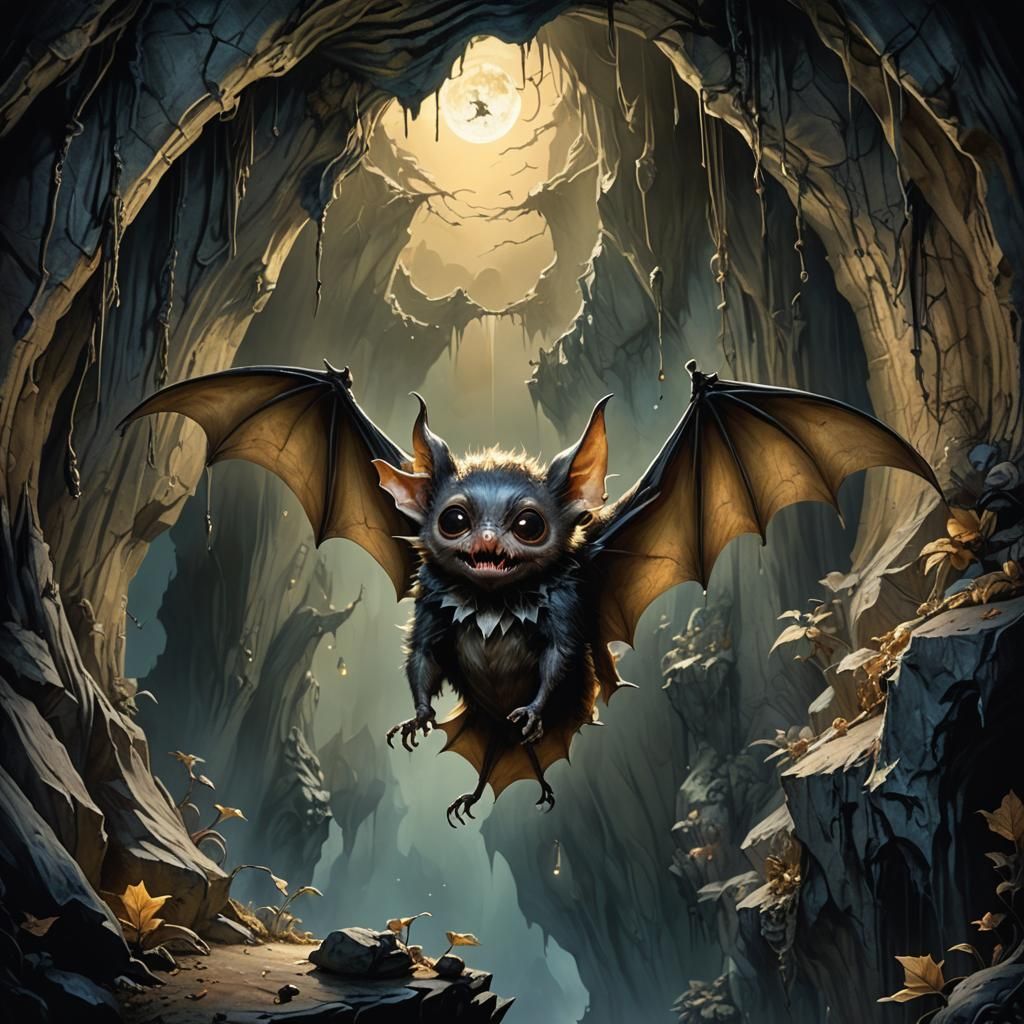 Moonlit Cave Bat in Fantasy Style