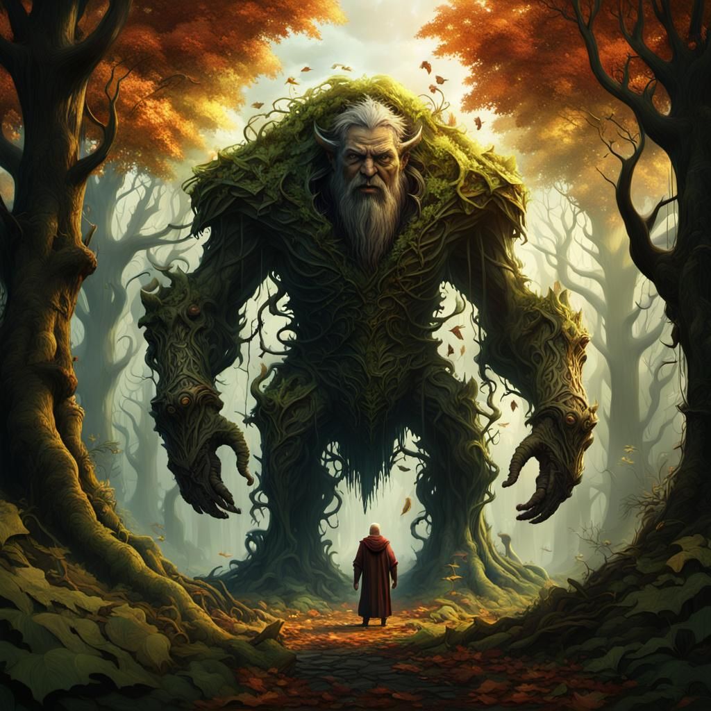 Druid Faces Decay Creature in Digital Matte Painting