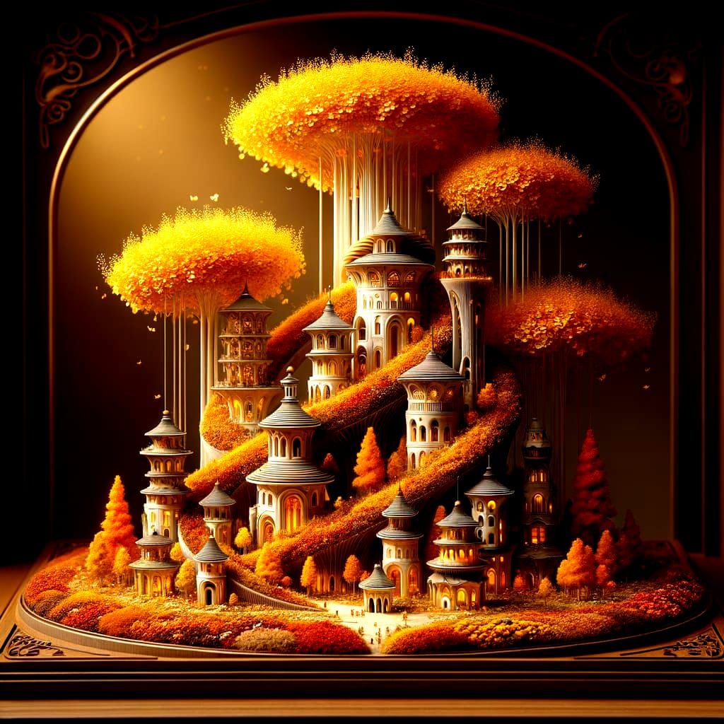 Autumn Fairy Village in Art Nouveau Lantern