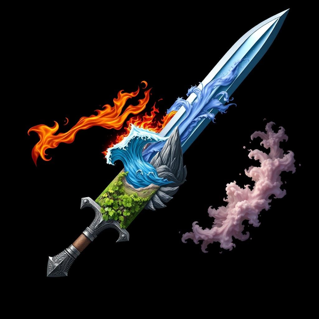 Epic Elemental Greatsword in Cyberpunk Style
