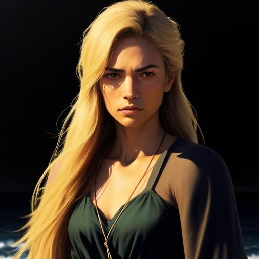 Woman Walks on Beach at Sunrise: Oil Painting