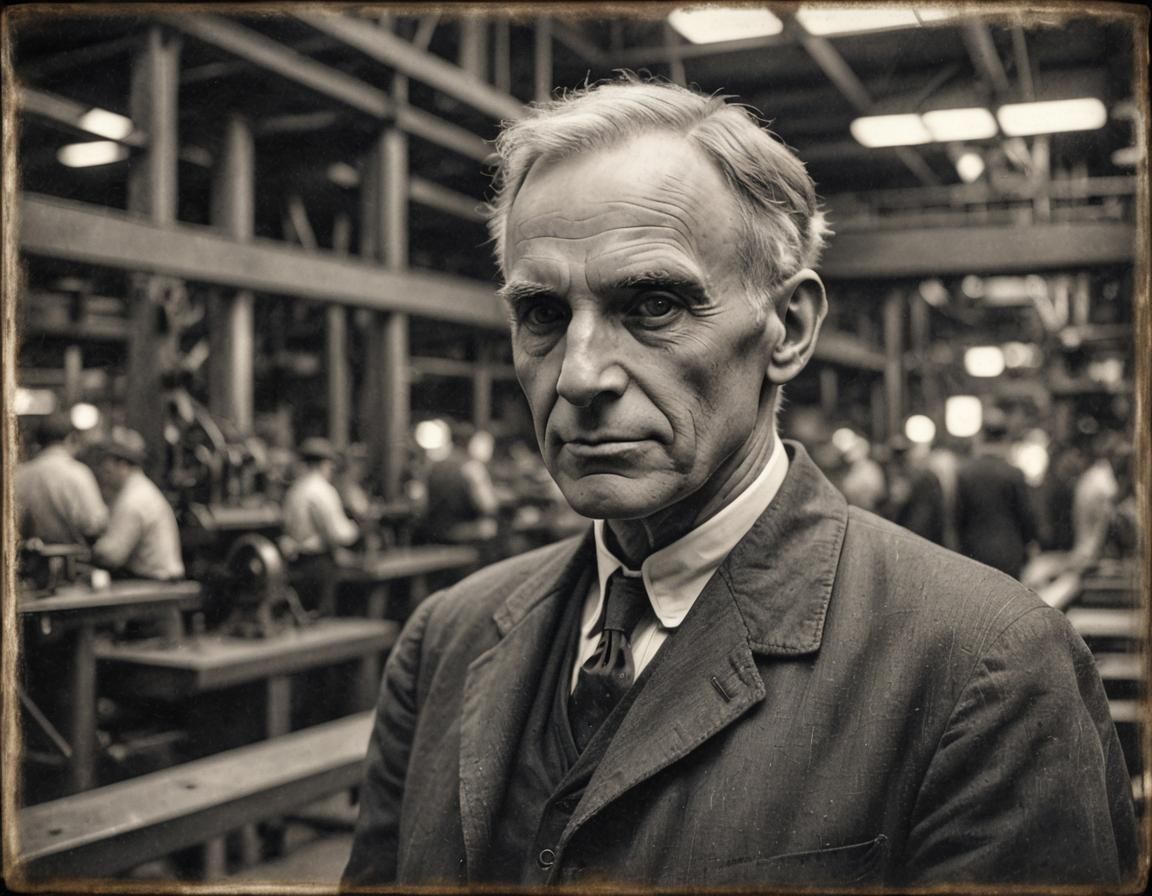 Henry Ford and the Assembly Line: Monochrome Portrait