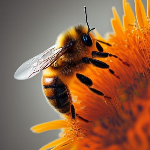 Macro Honey Bee in Detailed Digital Painting
