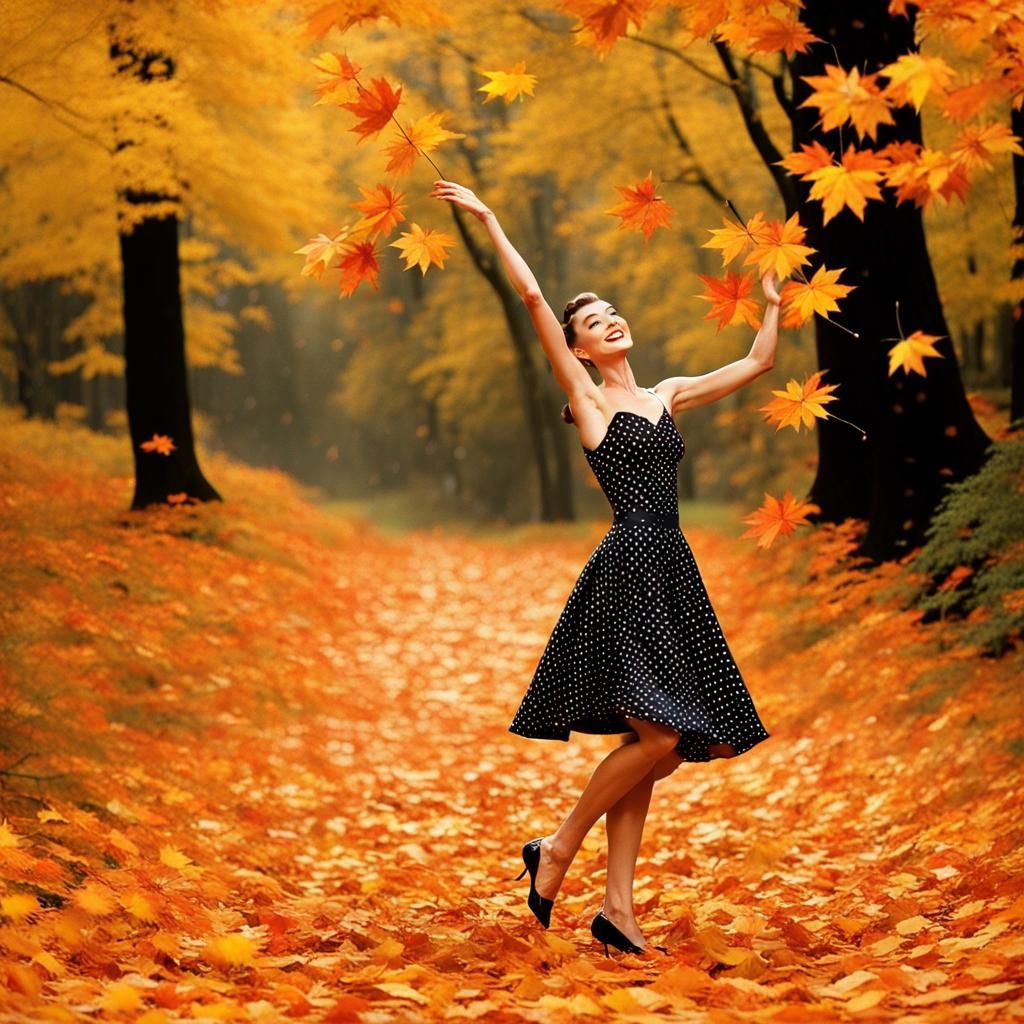 Dancing Through Autumn Leaves in Radiant Sunlight