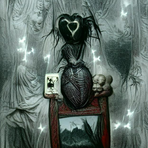 Creepy Tarot Heart Card in Doré Style