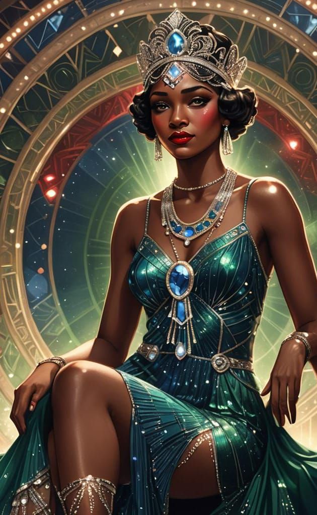 Art Deco Burlesque Dancer in Flapper Gown