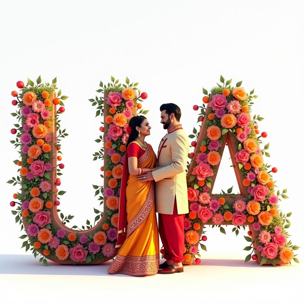Indian Wedding Art with Floral Letter Accents