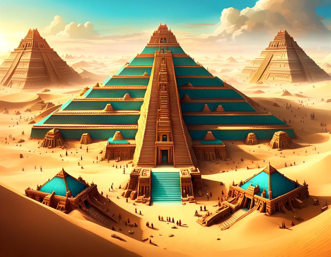 Lost Aztec City in Desert Sunset: Fantasy Art