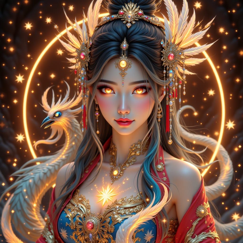 Goddess of Light in Chinese Hafu with Rooster Mask