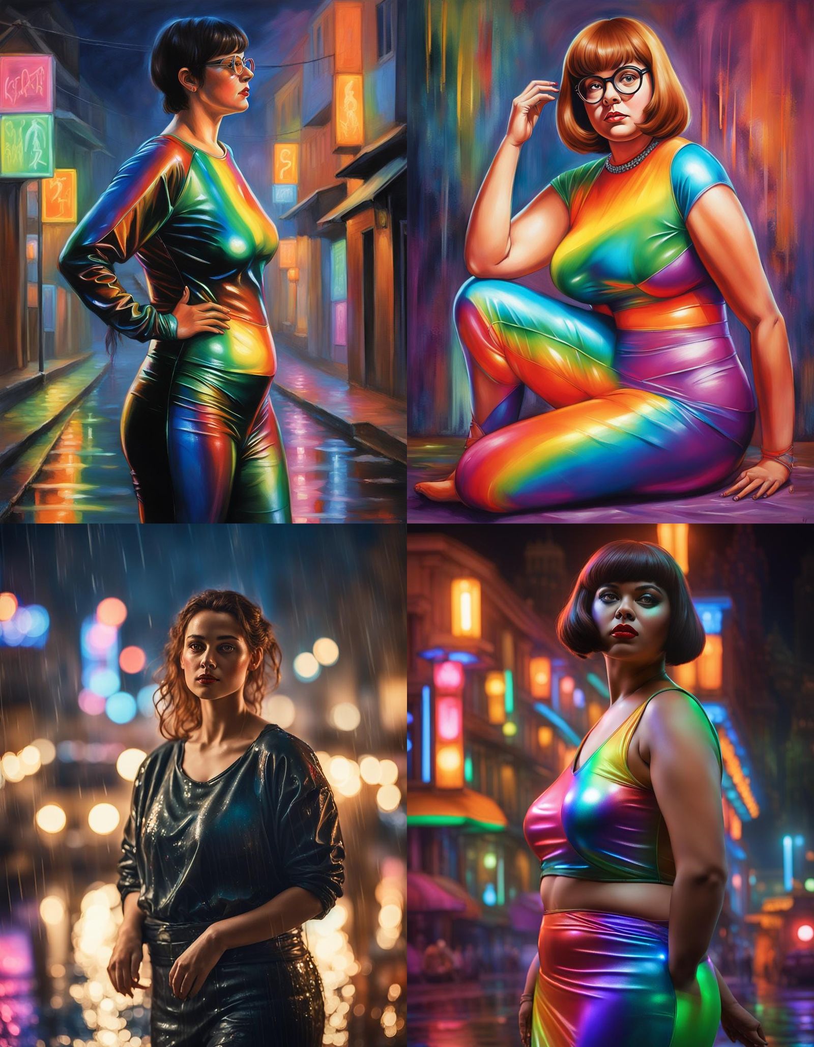 Hyperrealistic Velma in Rainbow Saree, Painterly Style