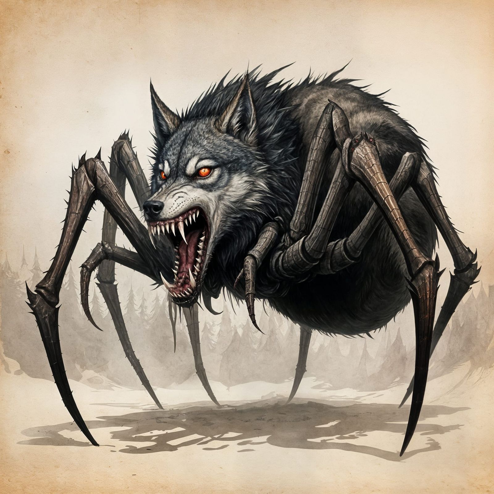 Monstrous Spider Wolf with Rabid Head in Ancient Style