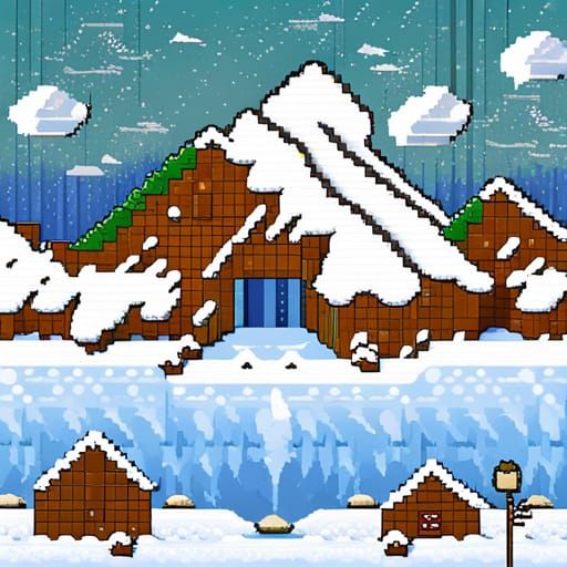 Icy Winter Landscape in Pixel Art Style