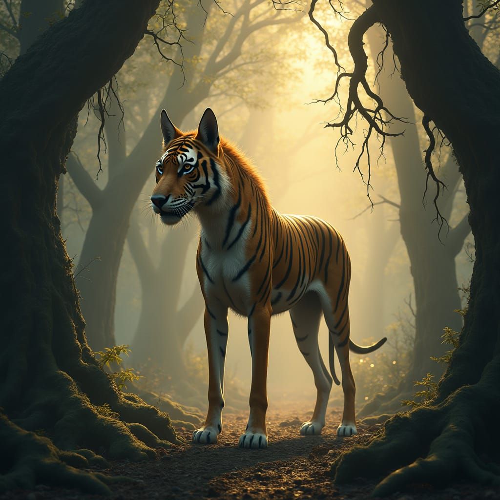 Majestic Hybrid Beast in Ancient Forest