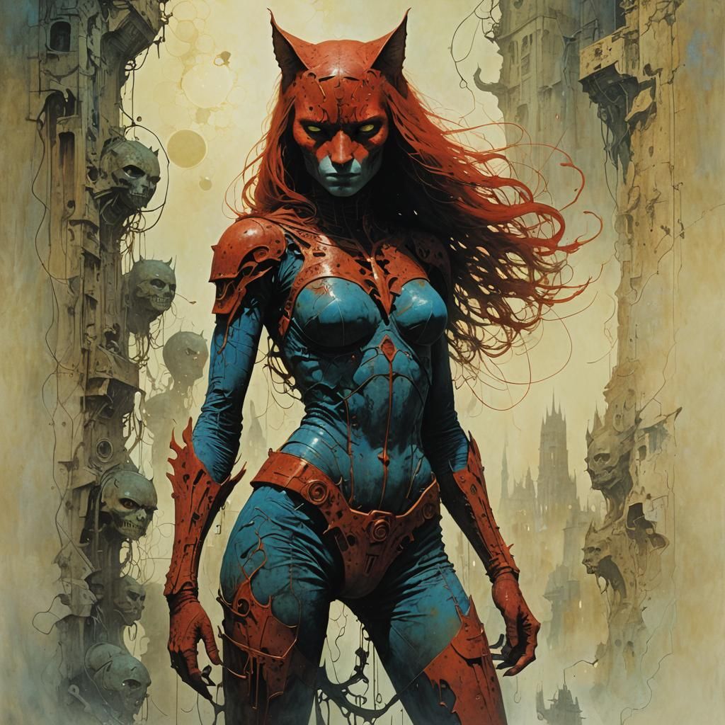 Catwoman Comic Art in Maximalist Surrealist Style