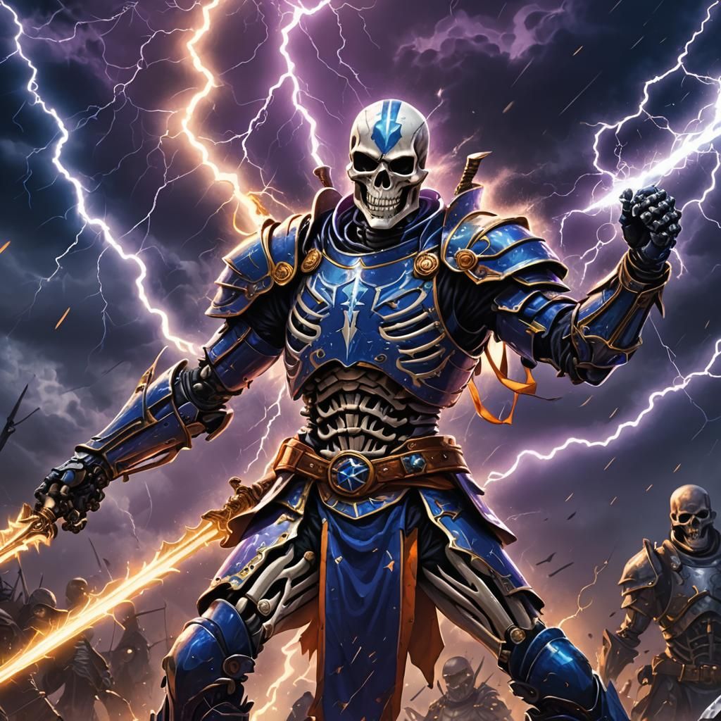 Armored Skeleton with Lightning Sword Fantasy Art