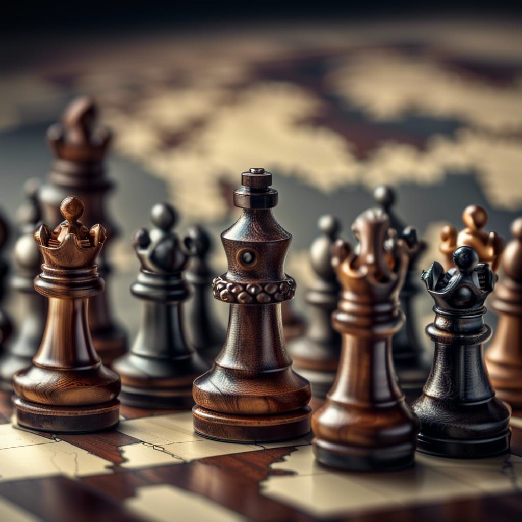 Chess Pieces Strategically Placed on World Map