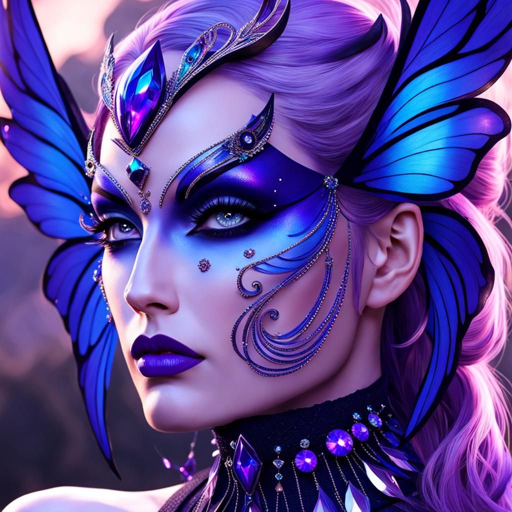 Girl with Indigo Wings and Rhinestone Face