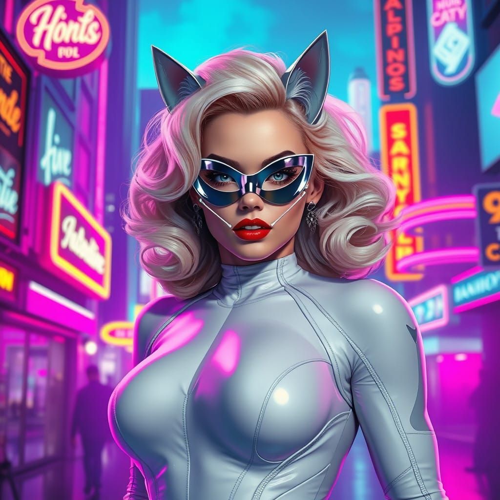 Sleek Sci-Fi Cat Girl Blends Retro-Futurism with Cyberpunk E...