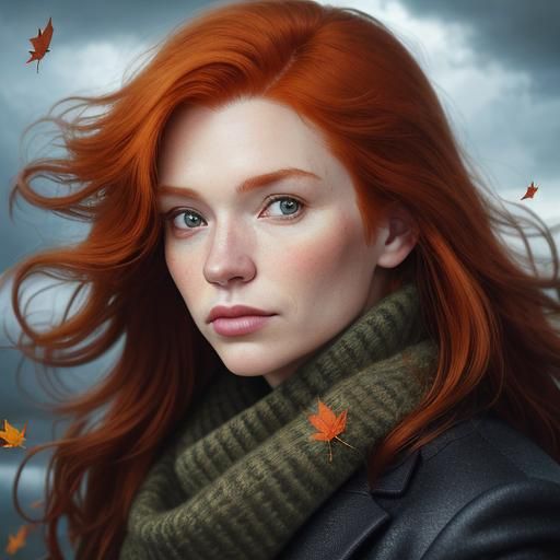 Stormy Autumn Portrait of a Ginger-Haired Woman