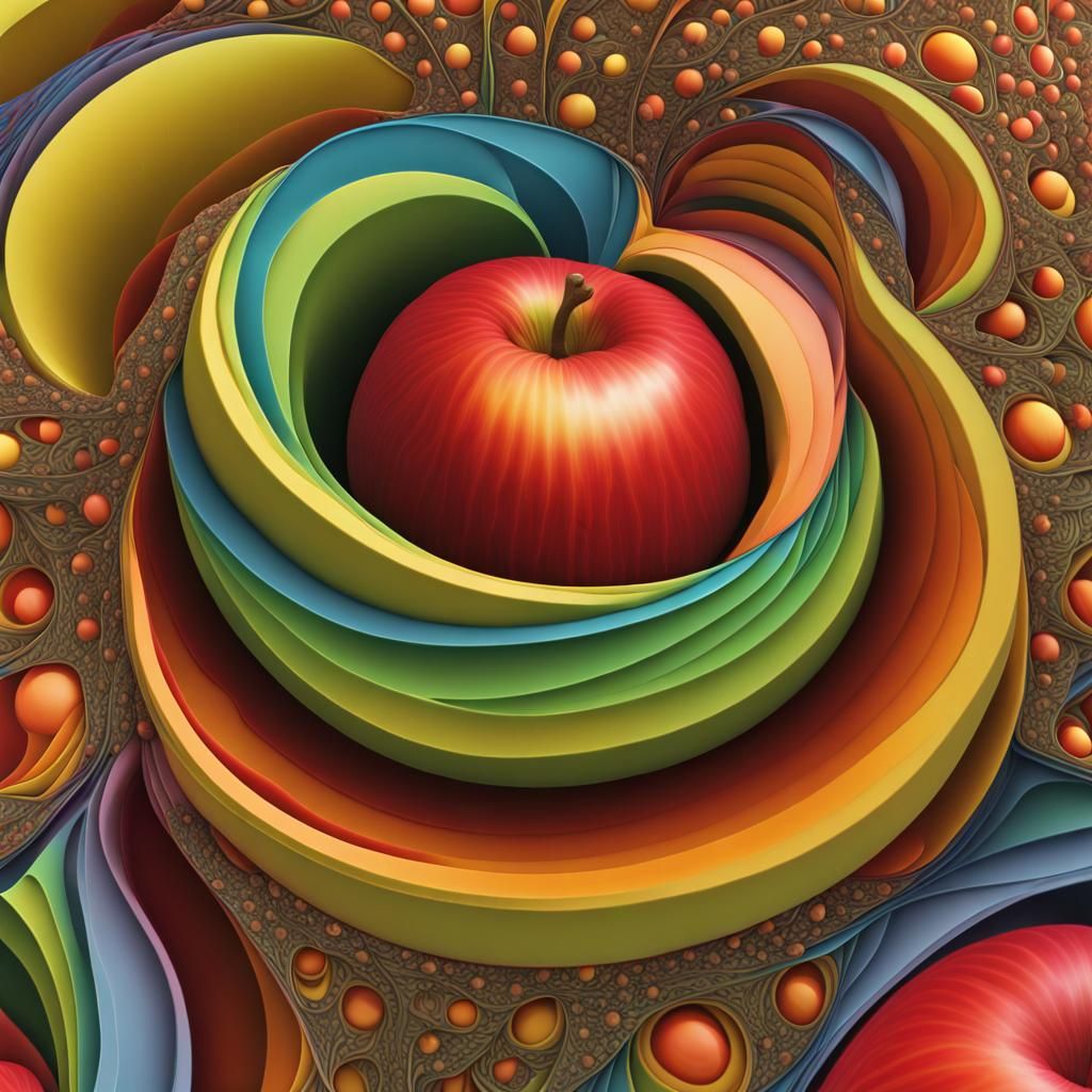 Escher-Inspired Fractal Apple with Impossible Geometry