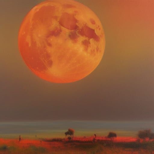 Blood Moon Rising in Oil Painting Style